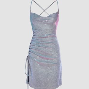 NWT CIDER drawstring cowl neck glitter mini dress